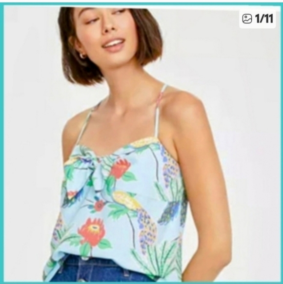 Blue Camisole Top Macy's On 34 Blue Tropical Print, Small Spaghetti Straps - Picture 3 of 9